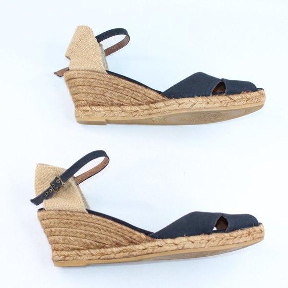 Gaimo Espadrilles Black Canvas Wedge Heel Ankle Strap Open Toe Sandal #132 - Picture 6 of 10